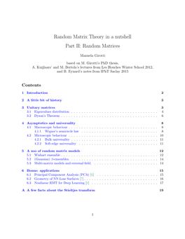 Random Matrix Theory in a Nutshell Part II: Random Matrices