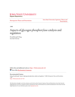 Aspects of Glycogen Phosphorylase Catalysis and Regulation Ronald Joseph Uhing Iowa State University