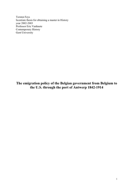 The Emigration Policy of the Belgian Government from Belgium to the U.S. Through the Port of Antwerp 1842-1914