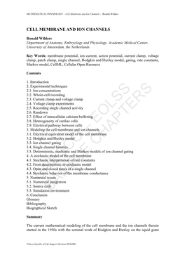 Cell Membrane and Ion Channels – Ronald Wilders