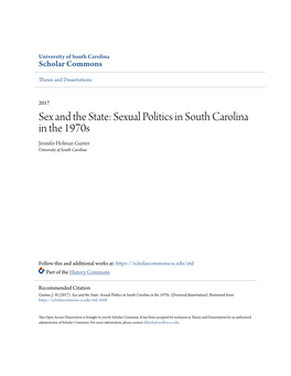 Sexual Politics in South Carolina in the 1970S Jennifer Holman Gunter University of South Carolina
