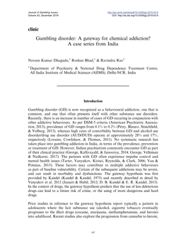 Clinic Gambling Disorder: a Gateway for Chemical Addiction? a Case Series from India