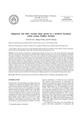 Indigenous and Alien Vascular Plant Species in a Northern European Urban Setting (Tallinn, Estonia)