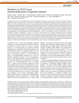 Mutations in FYCO1 Cause Autosomal-Recessive Congenital Cataracts