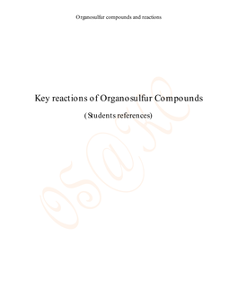 Organosulfur Compounds and Reactions