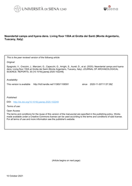 Neandertal Camps and Hyena Dens. Living Floor 150A at Grotta Dei Santi (Monte Argentario, Tuscany, Italy)