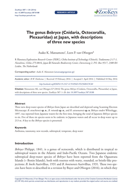 ﻿The Genus Bebryce (Cnidaria, Octocorallia, Plexauridae) at Japan, with Descriptions of Three New Species