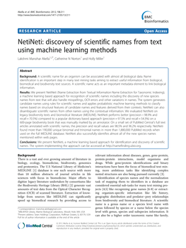 Discovery of Scientific Names from Text Using Machine Learning Methods Lakshmi Manohar Akella1,2*, Catherine N Norton1 and Holly Miller1