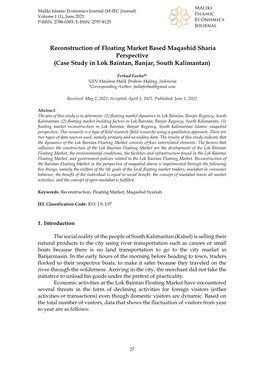 Reconstruction of Floating Market Based Maqashid Sharia Perspective (Case Study in Lok Baintan, Banjar, South Kalimantan)