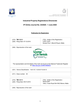 1 Industrial Property Registrations Directorate IP Online Journal No