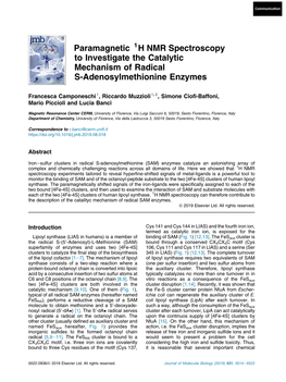 H NMR Spectroscopy to Investigate the Catalytic Mechanism of Radical S-Adenosylmethionine Enzymes