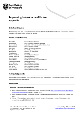 Improving Teams in Healthcare Appendix