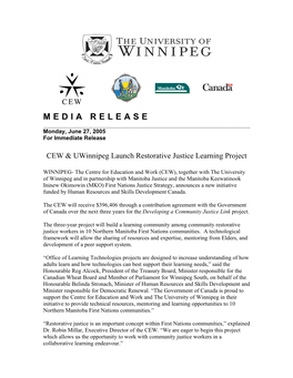 MEDIA RELEASE ______Monday, June 27, 2005 for Immediate Release