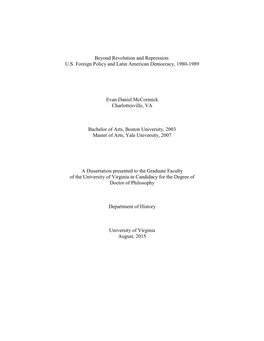 Beyond Revolution and Repression: U.S. Foreign Policy and Latin American Democracy, 1980-1989