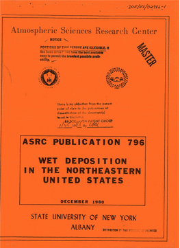 Atmospheric Scieances Research Center Nonce \ WRTIONS OFTHI9 ~Wtwta9l!Fu.E6lbl& It 2 Has Been Mr~-.'-~Eee?Dfram Tho Tmt Mm Mwto Pmmtne Bmnw Rbim