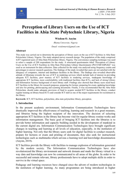 Perception of Library Users on the Use of ICT Facilities in Abia State Polytechnic Library, Nigeria