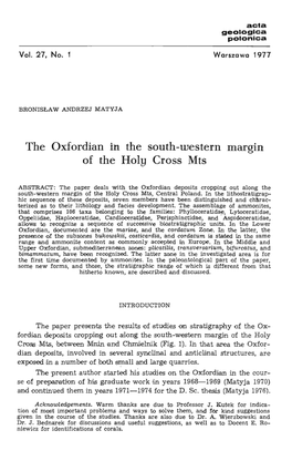 The Oxfordian in the South-Western 'Margin of the Holy Cross Mts