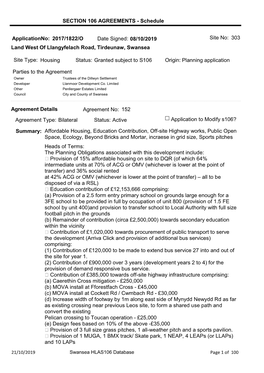 SECTION 106 AGREEMENTS - Schedule