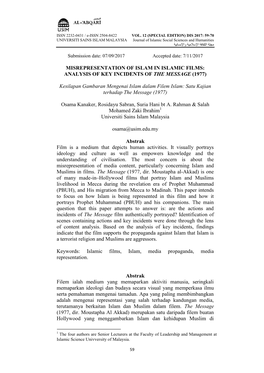 Misrepresentation of Islam in Islamic Films: Analysis of Key Incidents of the Message (1977)