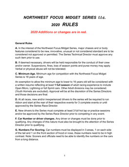 NORTHWEST FOCUS MIDGET SERIES Llc 2020 RULES