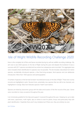 Isle of Wight Wildlife Recording Challenge 2020