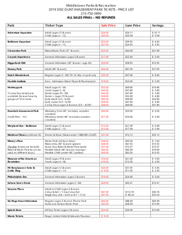 Middletown Parks & Recreation 2019 DISCOUNT AMUSEMENT PARK TICKETS