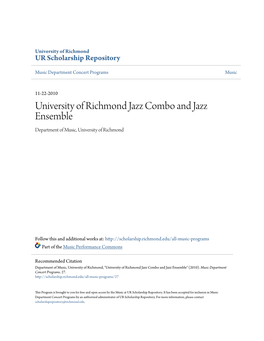 University of Richmond Jazz Combo and Jazz Ensemble Department of Music, University of Richmond