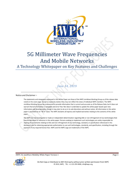 5G Millimeter Wave Frequencies and Mobile Networks a Technology Whitepaper on Key Features and Challenges