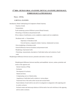 1St Bds - Human Oral Anatomy, Dental Anatomy, Histology, Embryology & Physiology