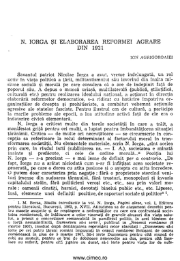 N. Iorga Şi Elaborarea Reformei Agrare Din 1921