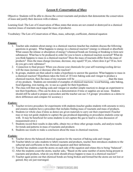 Lesson 8: Conservation of Mass