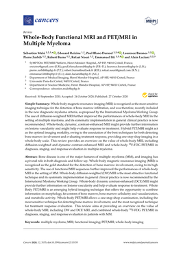 Whole-Body Functional MRI and PET/MRI in Multiple Myeloma