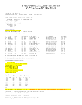 Interference Analysis for Proposed Wnyt, Albany, Ny, Channel 12