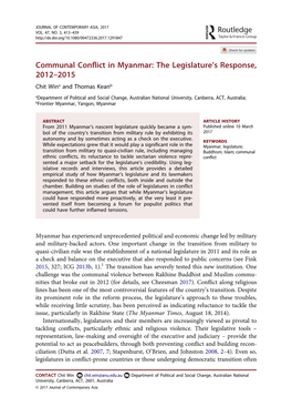 Communal Conflict in Myanmar: the Legislature's Response, 2012–2015