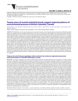 Twenty Years of Coastal Waterbird Trends Suggest Regional Patterns of Environmental Pressure in British Columbia, Canada