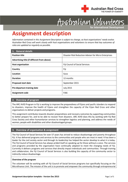 Volunteer Assignment Description and Request Form