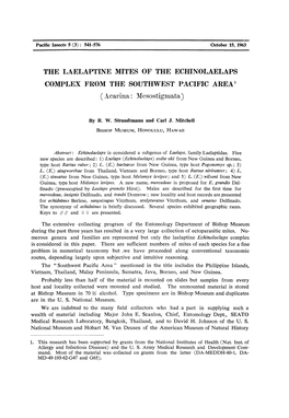 THE LAELAPTINE MITES of the ECHINOLAELAPS COMPLEX from the SOUTHWEST PACIFIC AREA1 (Acarina: Mesostigmata)