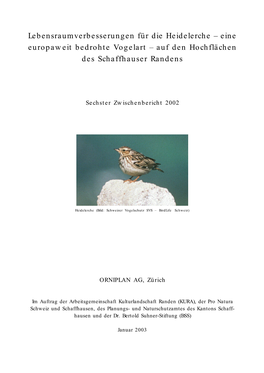 Lebensraumverbesserungen Für Die Heidelerche – Eine Europaweit Bedrohte Vogelart – Auf Den Hochflächen Des Schaffhauser Randens