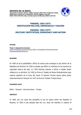 Panamá, 1903-1977: Institución Militar, Democracia Y Nación