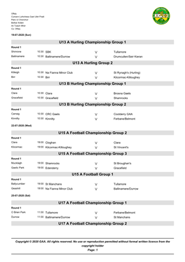 Dates & Venues for Offaly GAA Underage Fixtures