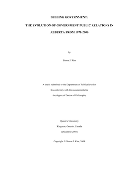 The Evolution of Government Public Relations in Alberta from 1971-2006