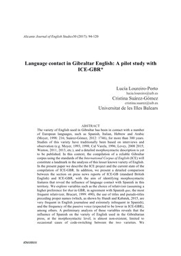 Language Contact in Gibraltar English: a Pilot Study with ICE-GBR*
