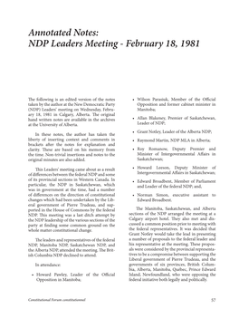 Annotated Notes: NDP Leaders Meeting - February 18, 1981