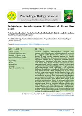 Proceeding of Biology Education, 4(1), 72-81 (2021)