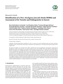 Identification of a New Alcaligenes Faecalis Strain MOR02 and Assessment of Its Toxicity and Pathogenicity to Insects