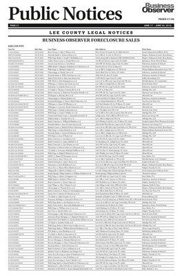 BUSINESS OBSERVER FORECLOSURE SALES LEE COUNTY Case No