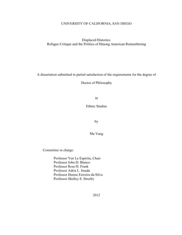 Refugee Critique and the Politics of Hmong American Remembering