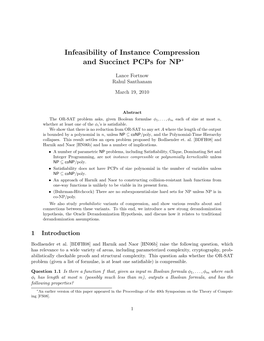 Infeasibility of Instance Compression and Succinct Pcps for NP∗