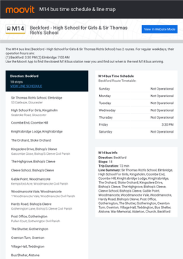 M14 Bus Time Schedule & Line Route