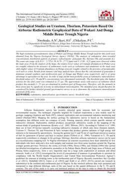 Geological Studies on Uranium, Thorium, Potassium Based on Airborne Radiometric Geophysical Data of Wukari and Donga Middle Benue Trough Nigeria